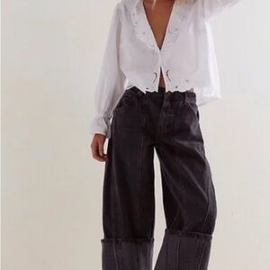 Free People Cuffed Wide Black Jeans